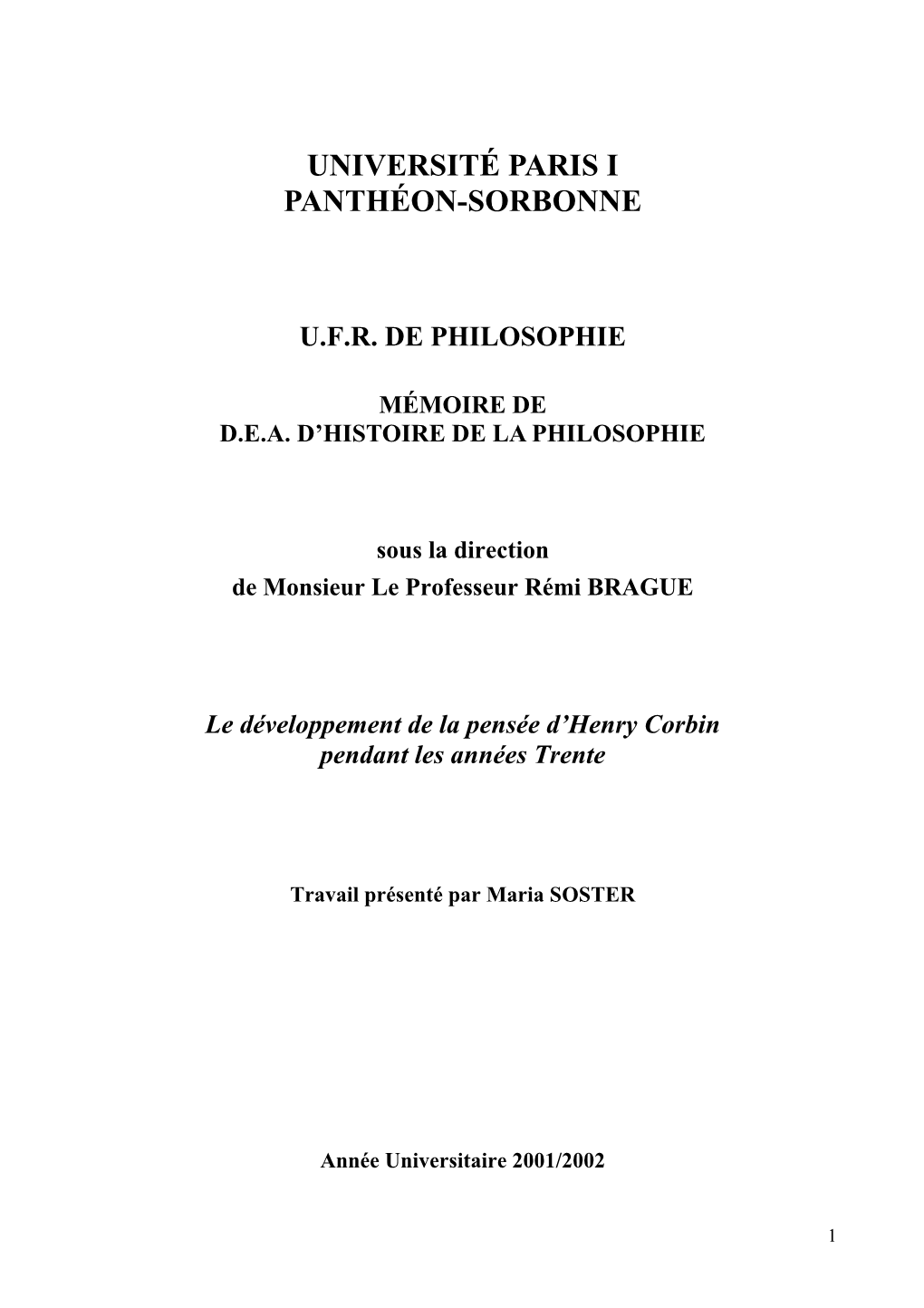 Le Développement De La Pensée D'henry Corbin Pendant Les Années