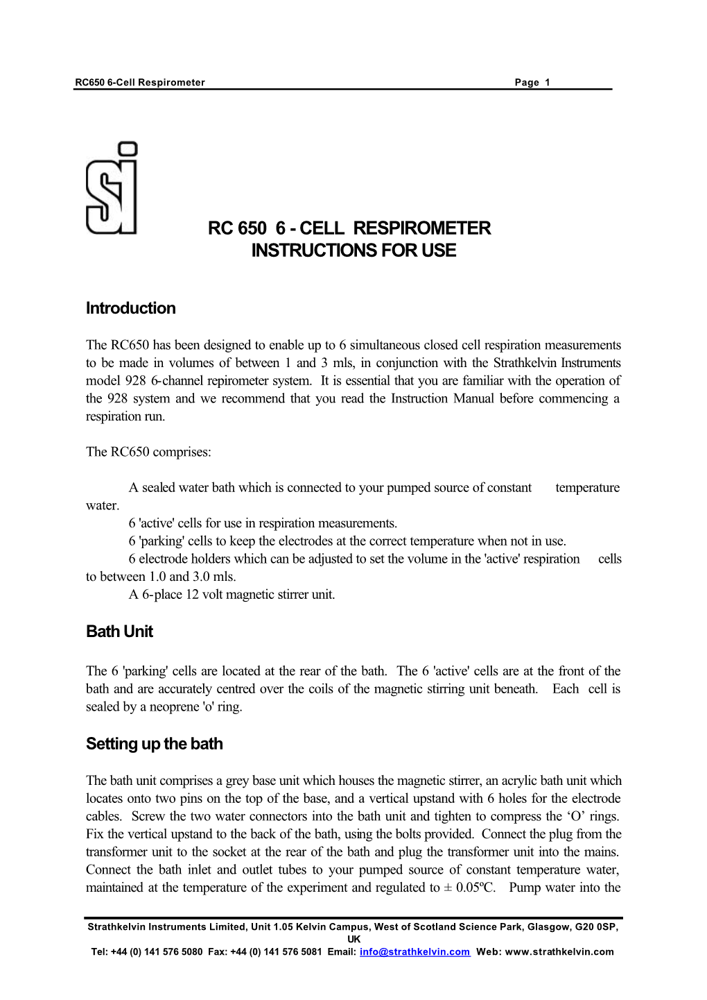 Rc 650 6 - Cell Respirometer Instructions for Use