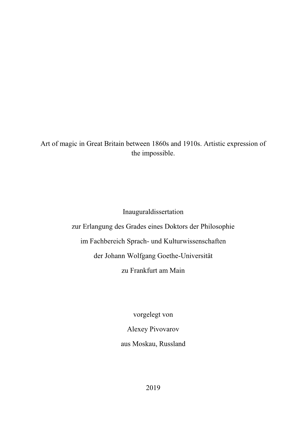 Art of Magic in Great Britain Between 1860S and 1910S. Artistic Expression of the Impossible