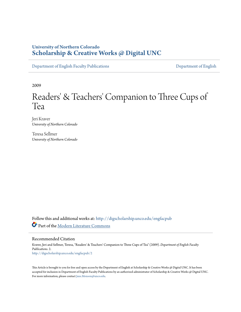 Readers' & Teachers' Companion to Three Cups Of