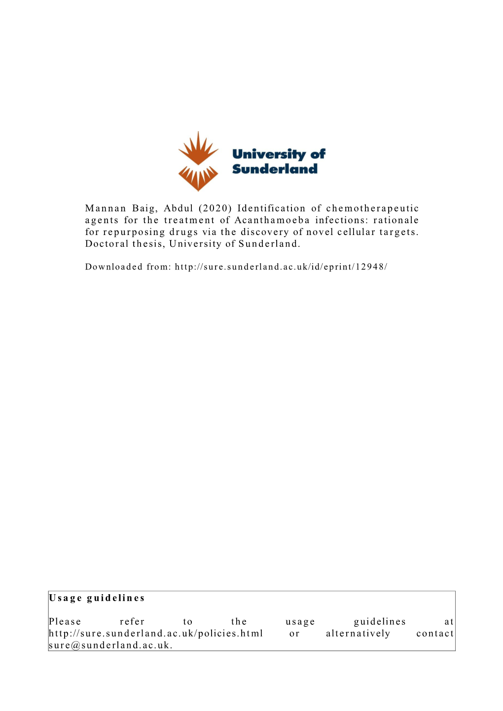 Mannan Baig, Abdul (2020) Identification of Chemotherapeutic