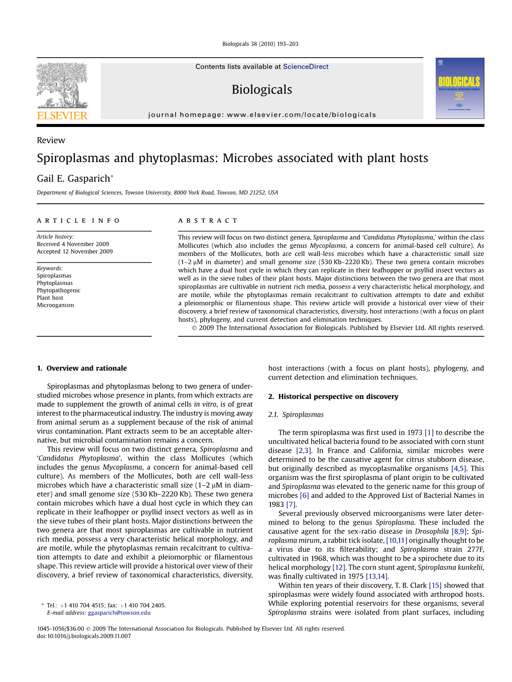 Spiroplasmas and Phytoplasmas: Microbes Associated with Plant Hosts