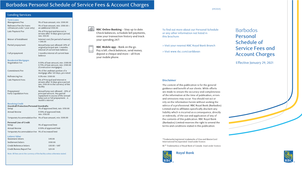 RBC Royal Bank Barbados Personal Schedule of Service Fees and Account Charges