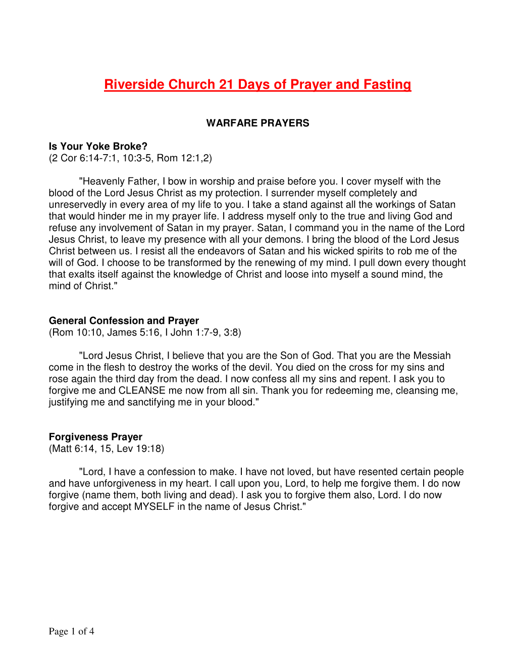 Riverside Church 21 Days of Prayer and Fasting