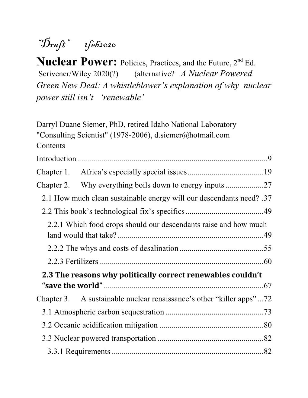 “Draft” 1Feb2020 Nuclear Power: Policies, Practices, and the Future, 2Nd Ed
