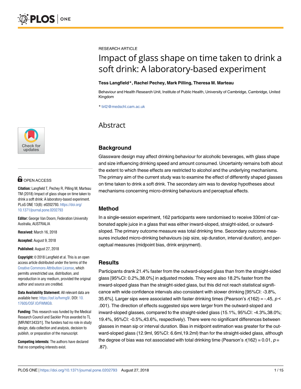 Impact of Glass Shape on Time Taken to Drink a Soft Drink: a Laboratory-Based Experiment