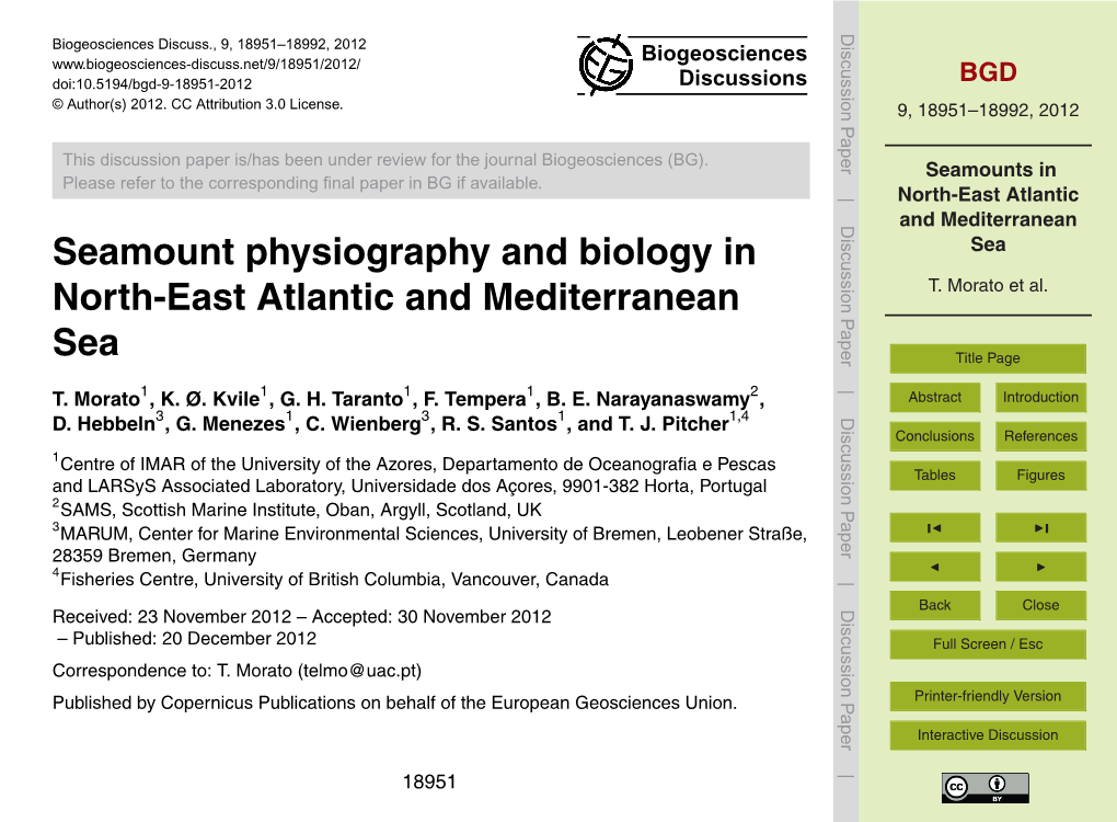 Seamounts in North-East Atlantic and Mediterranean Sea