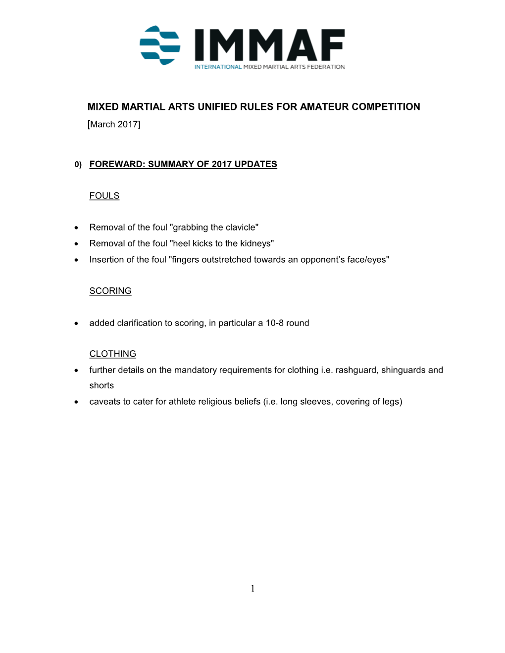 Mixed Martial Arts Unified Rules of Conduct