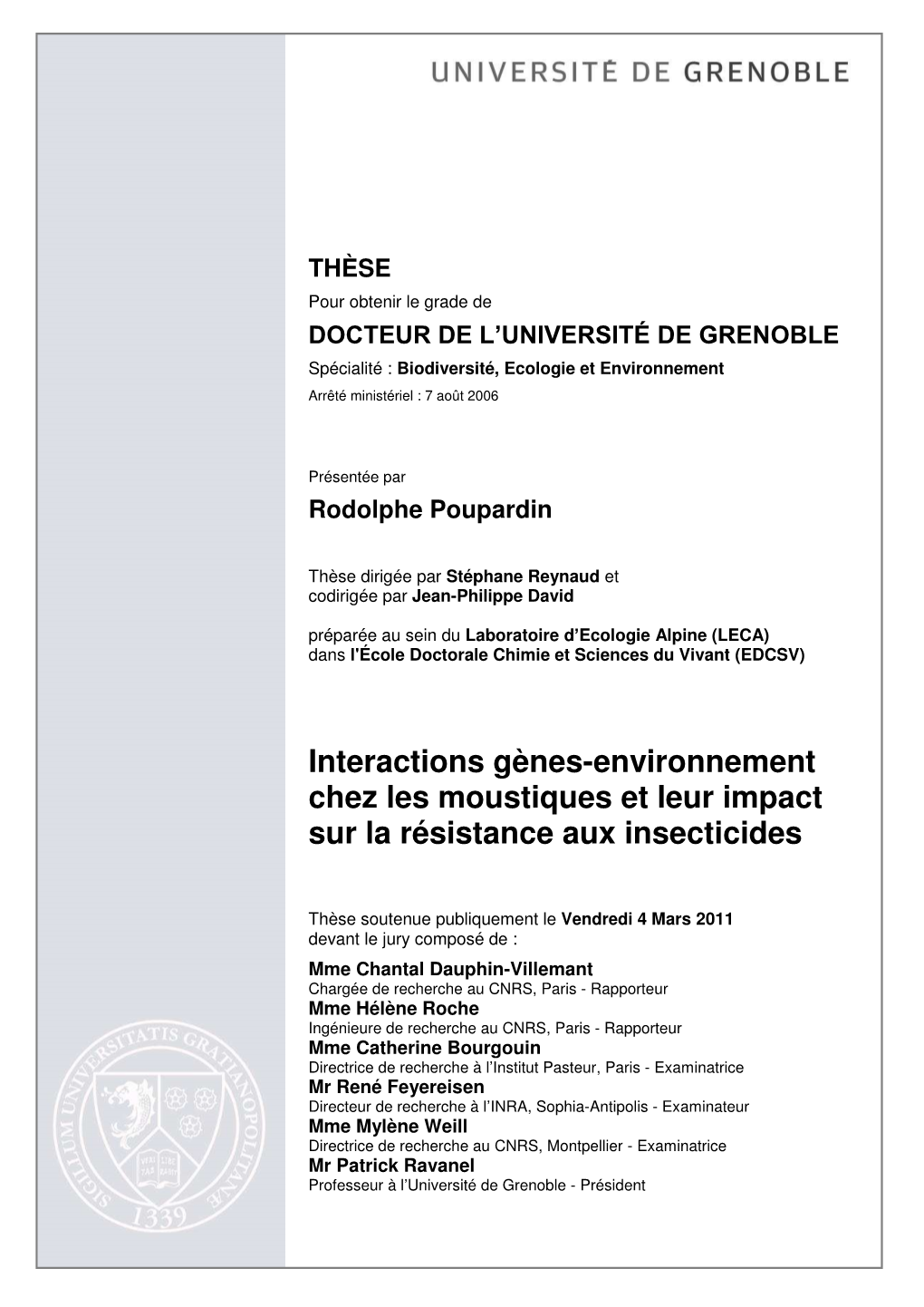 Aedes Aegypti En Martinique (Publications VI Et VII)