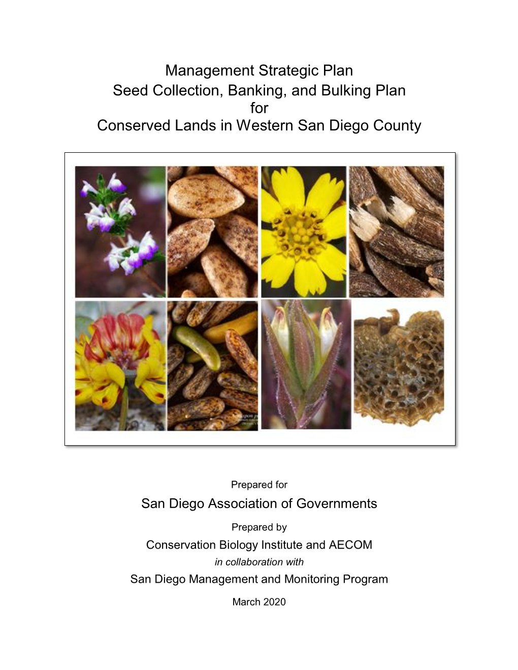 Management Strategic Plan Seed Collection, Banking, and Bulking Plan for Conserved Lands in Western San Diego County