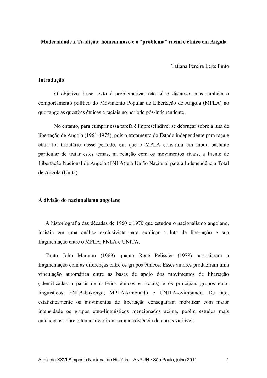 Racial E Étnico Em Angola Tatiana Pereira Leite Pinto Introdução