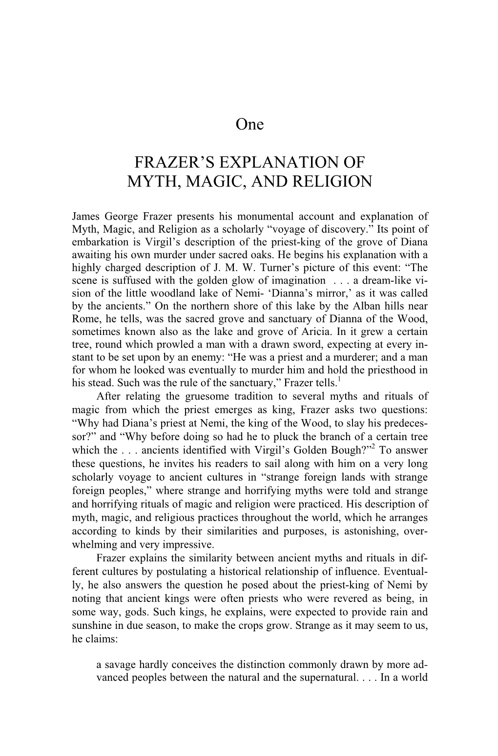 One FRAZER's EXPLANATION of MYTH, MAGIC, and RELIGION