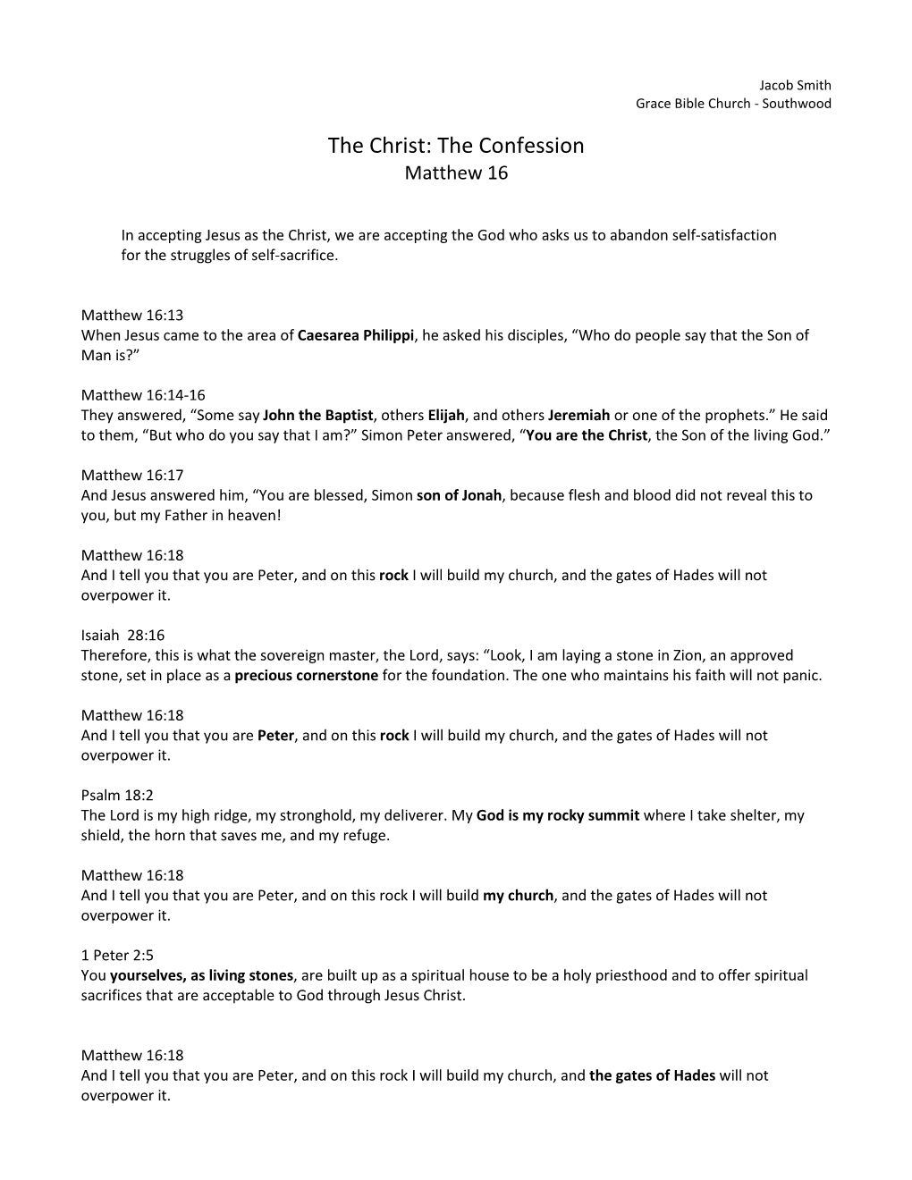 The Christ: the Confession Matthew 16