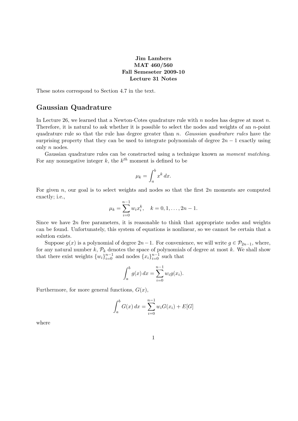 Gaussian Quadrature