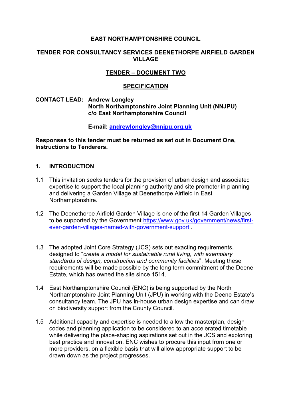 East Northamptonshire Council Tender For