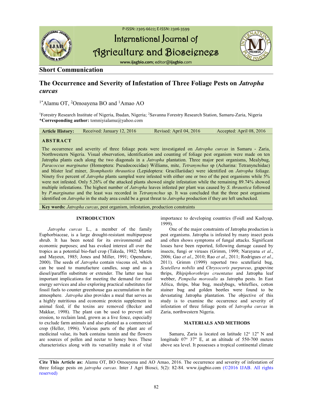 International Journal of Agriculture and Biosciences