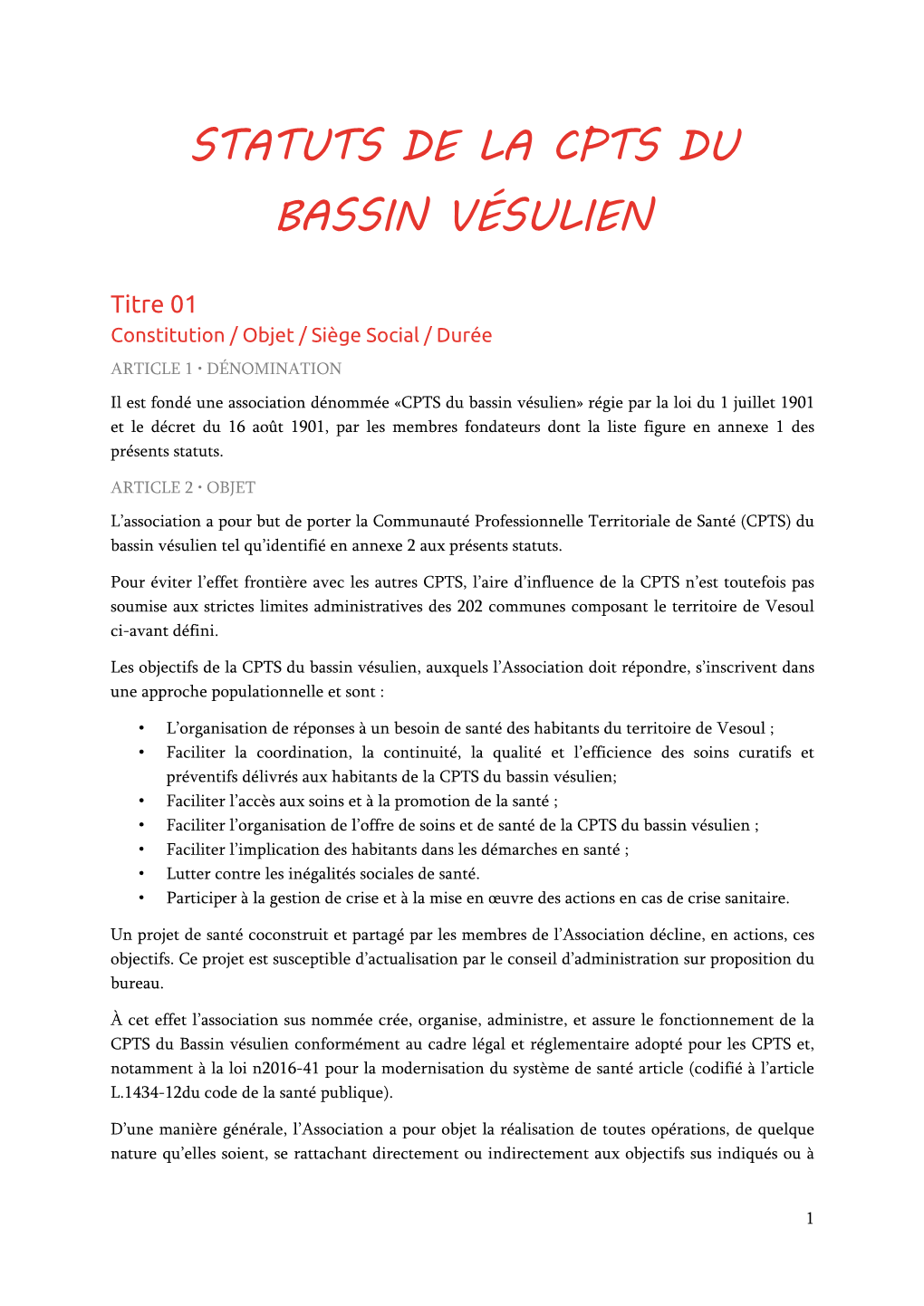 Statuts De La Cpts Du Bassin Vésulien