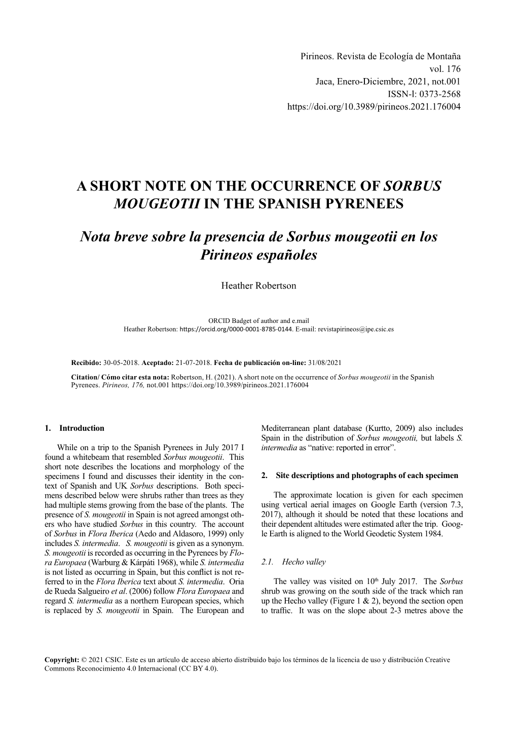 A Short Note on the Occurrence of Sorbus Mougeotii in the Spanish Pyrenees