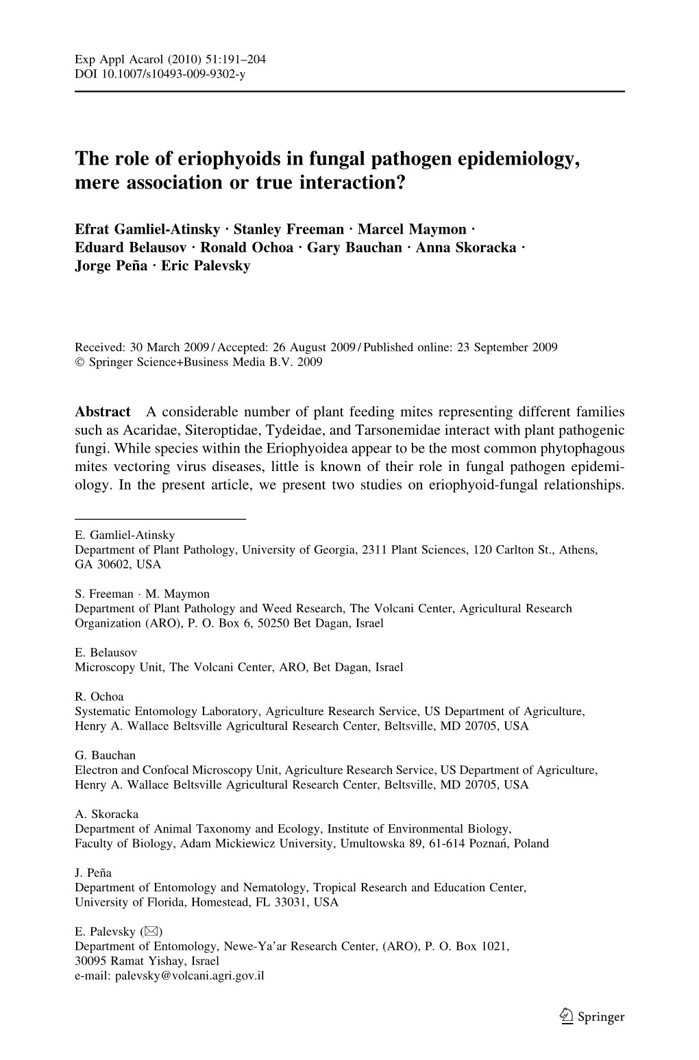 The Role of Eriophyoids in Fungal Pathogen Epidemiology, Mere Association Or True Interaction?