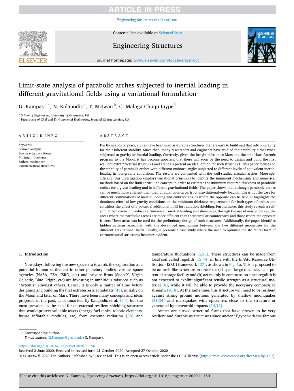 Limit-State Analysis of Parabolic Arches Subjected to Inertial Loading in Different Gravitational Fields Using a Variational Formulation