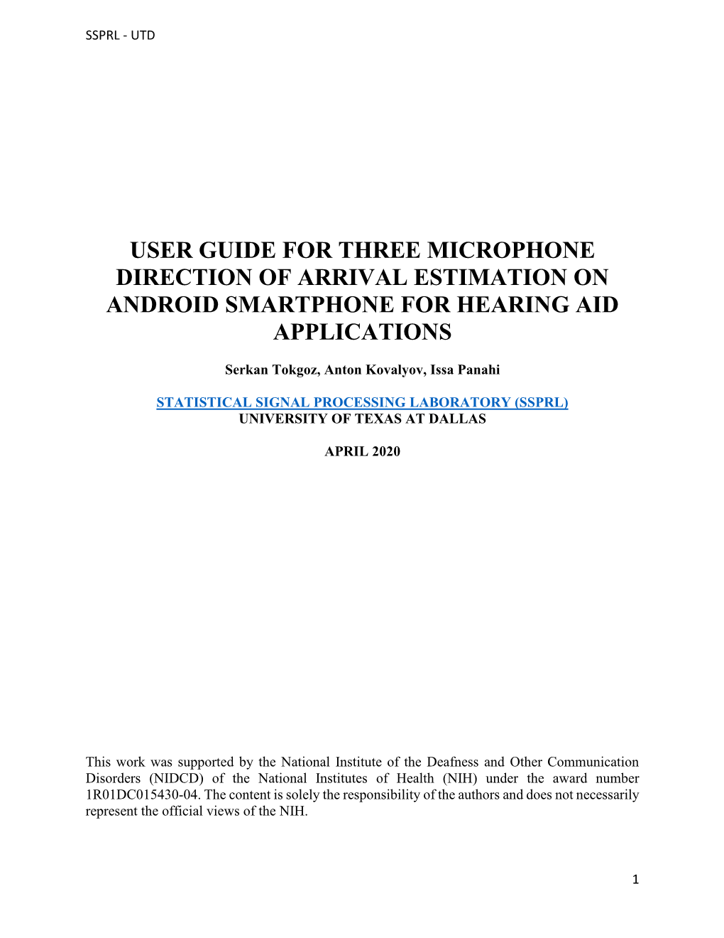 User Guide for Three Microphone Direction of Arrival Estimation on Android Smartphone for Hearing Aid Applications