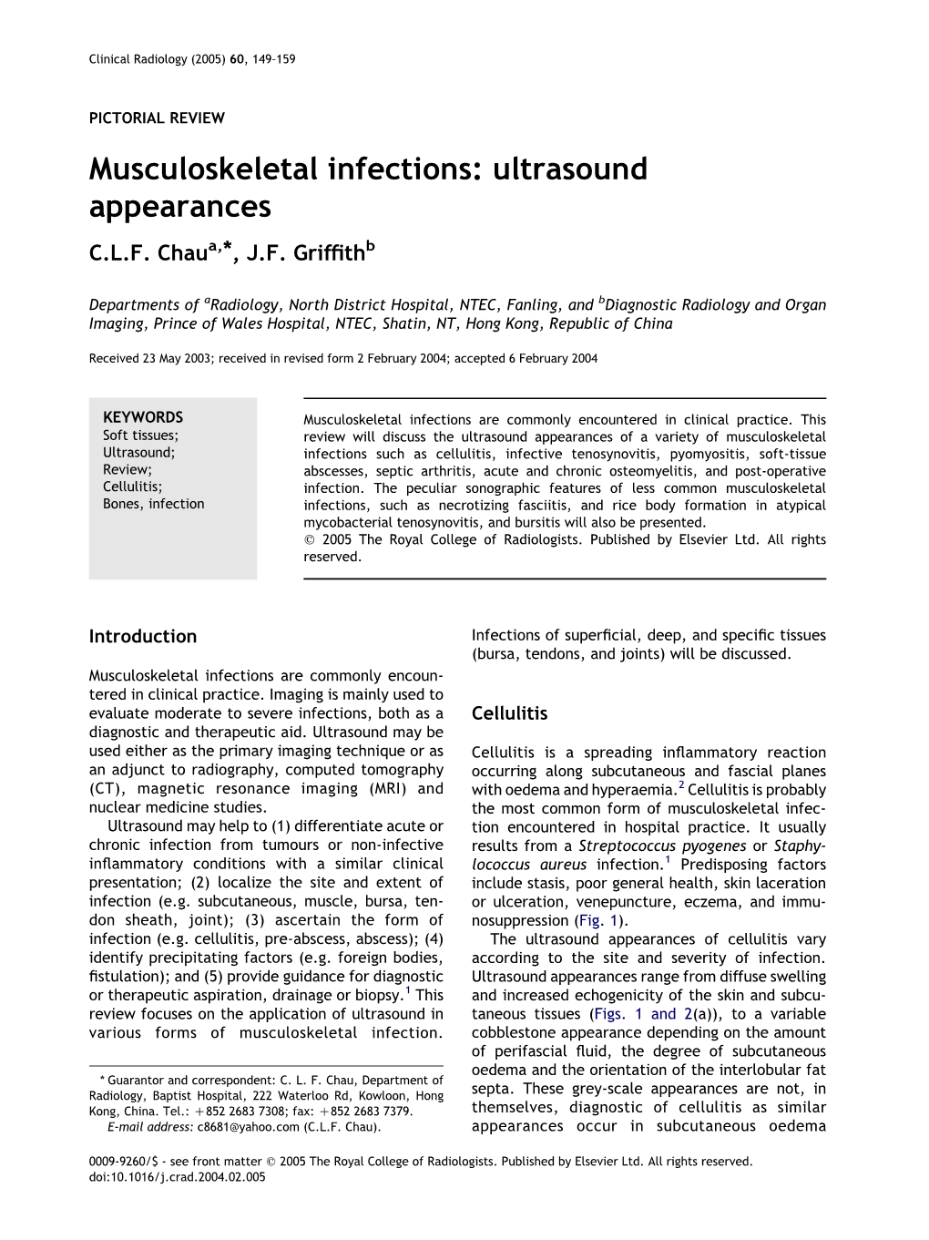 Musculoskeletal Infections: Ultrasound Appearances C.L.F