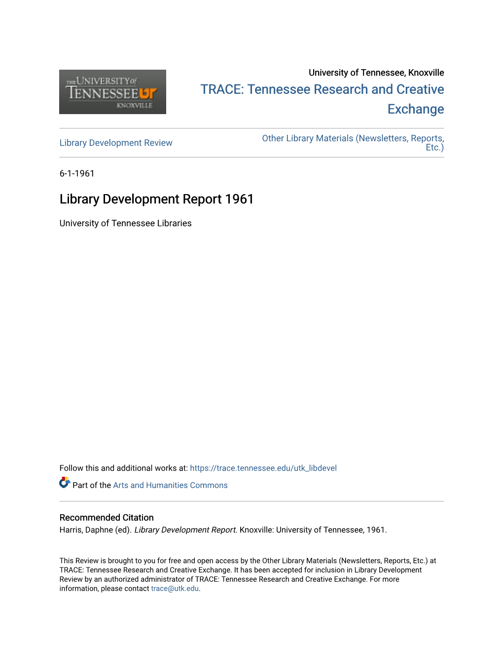 Library Development Report 1961