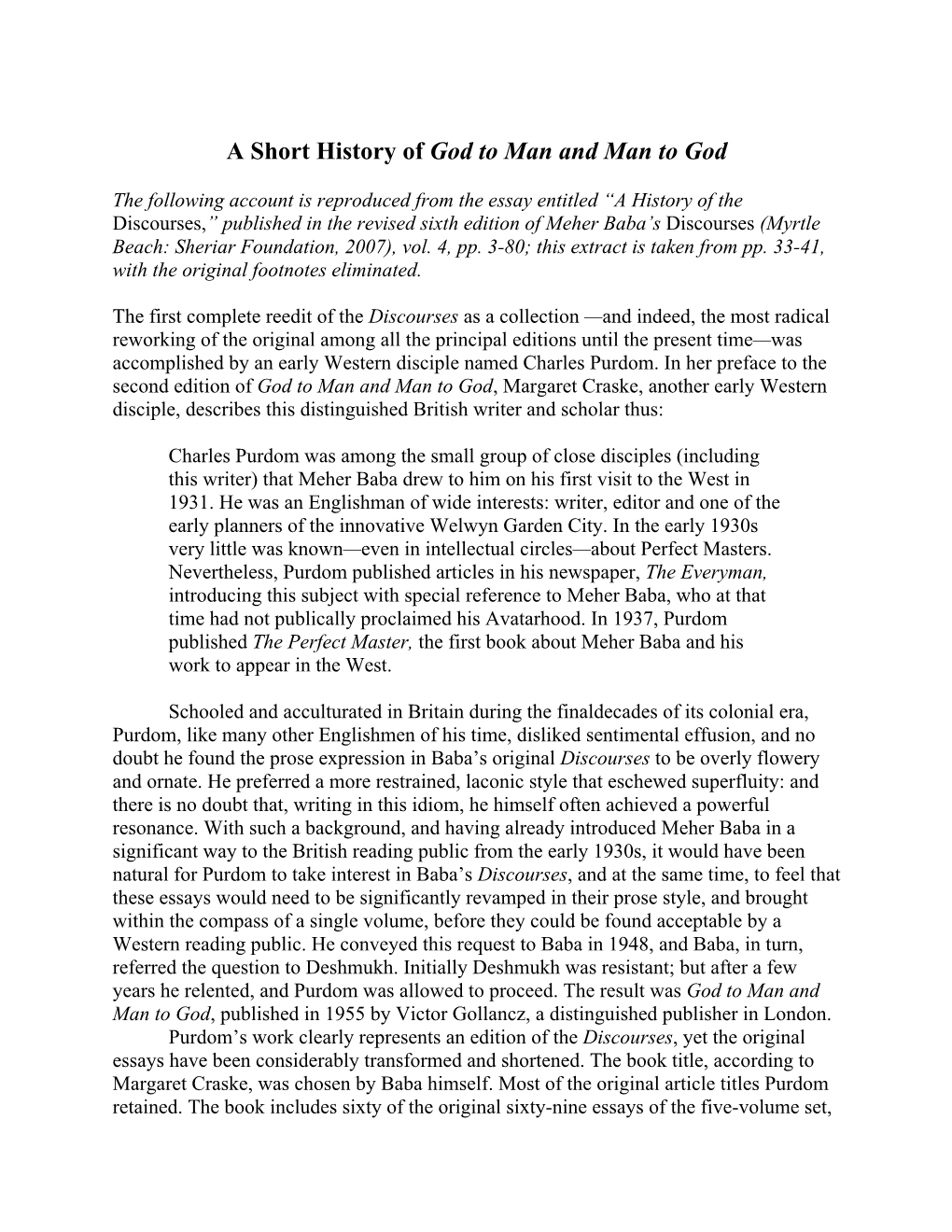 A Short History of God to Man and Man to God
