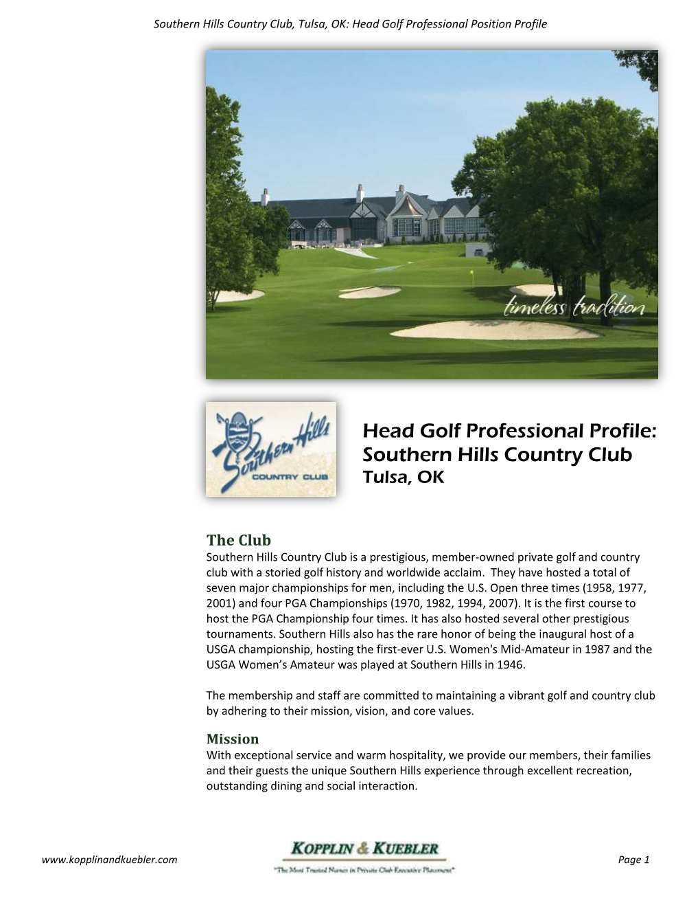 Head Golf Professional Profile: Southern Hills Country Club Tulsa, OK