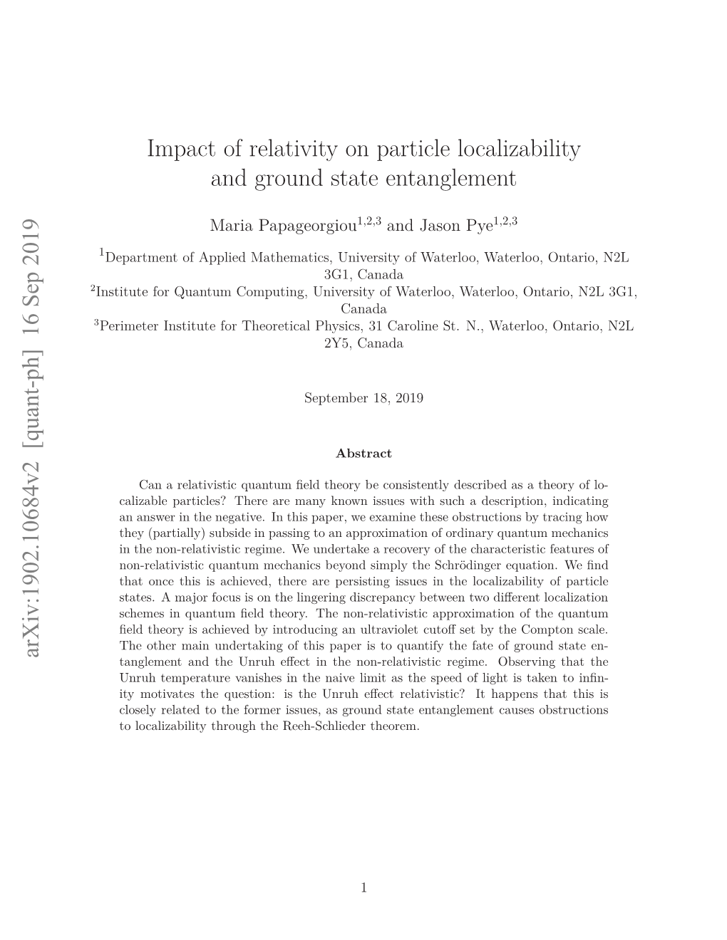 Impact of Relativity on Particle Localizability and Ground State