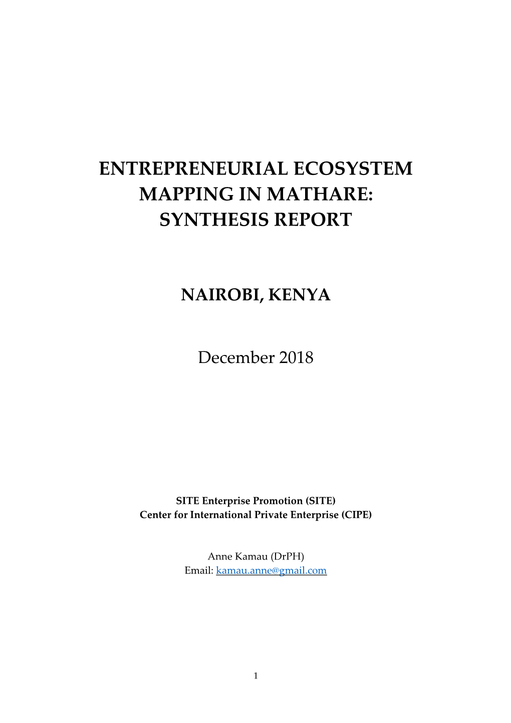 Entrepreneurial Ecosystem Mapping in Mathare: Synthesis Report