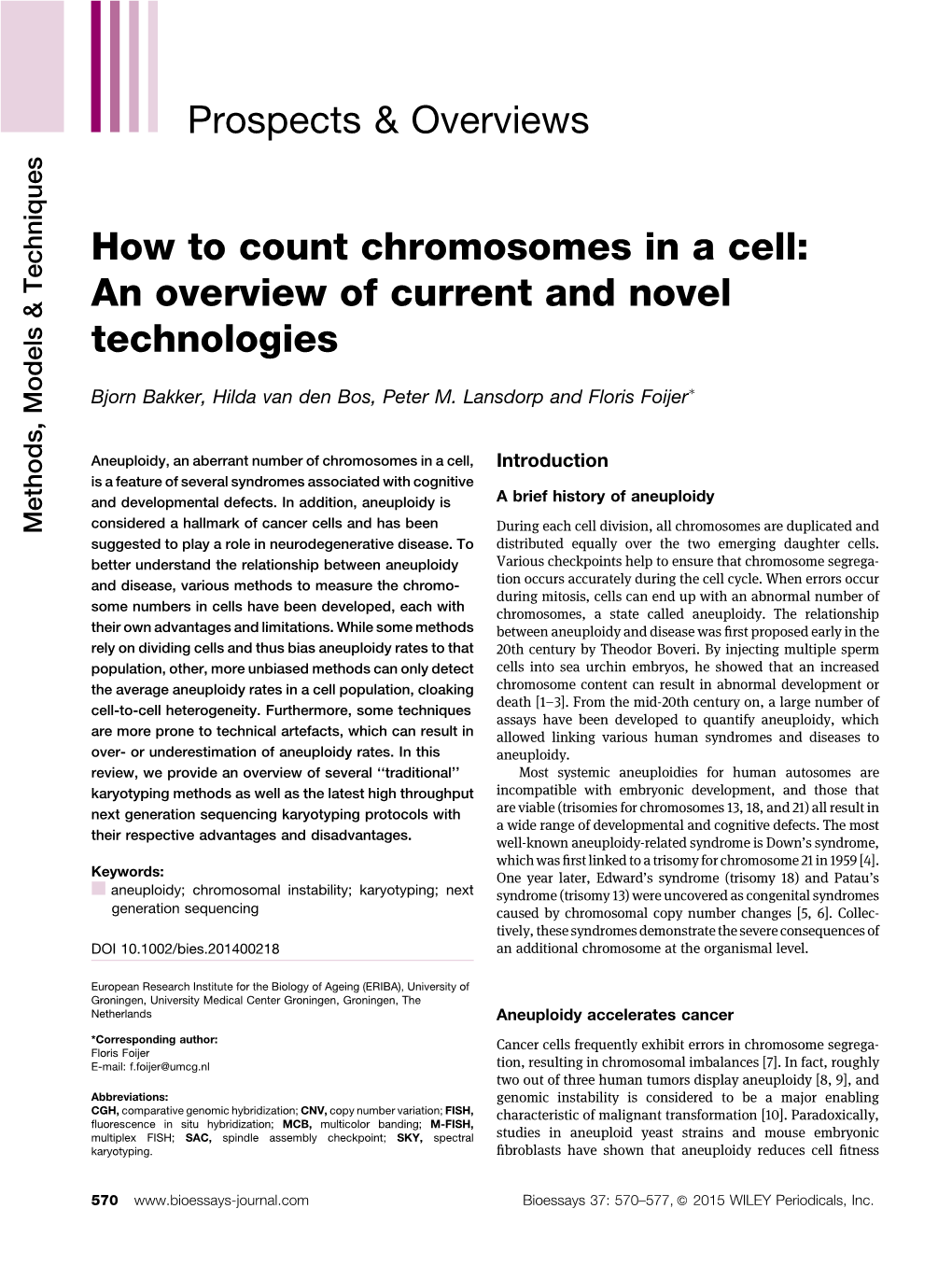 How to Count Chromosomes in a Cell: an Overview of Current and Novel Technologies