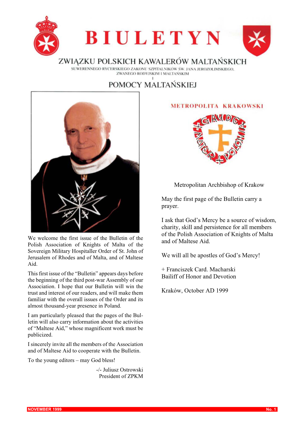 Metropolitan Archbishop of Krakow May the First Page of the Bulletin
