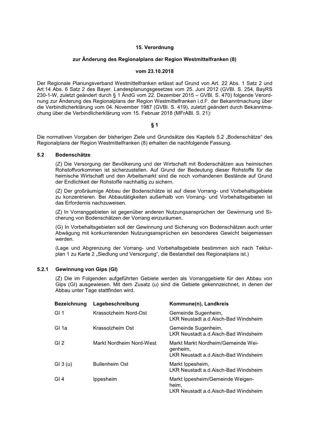 15. Verordnung Zur Änderung Des Regionalplans Der Region