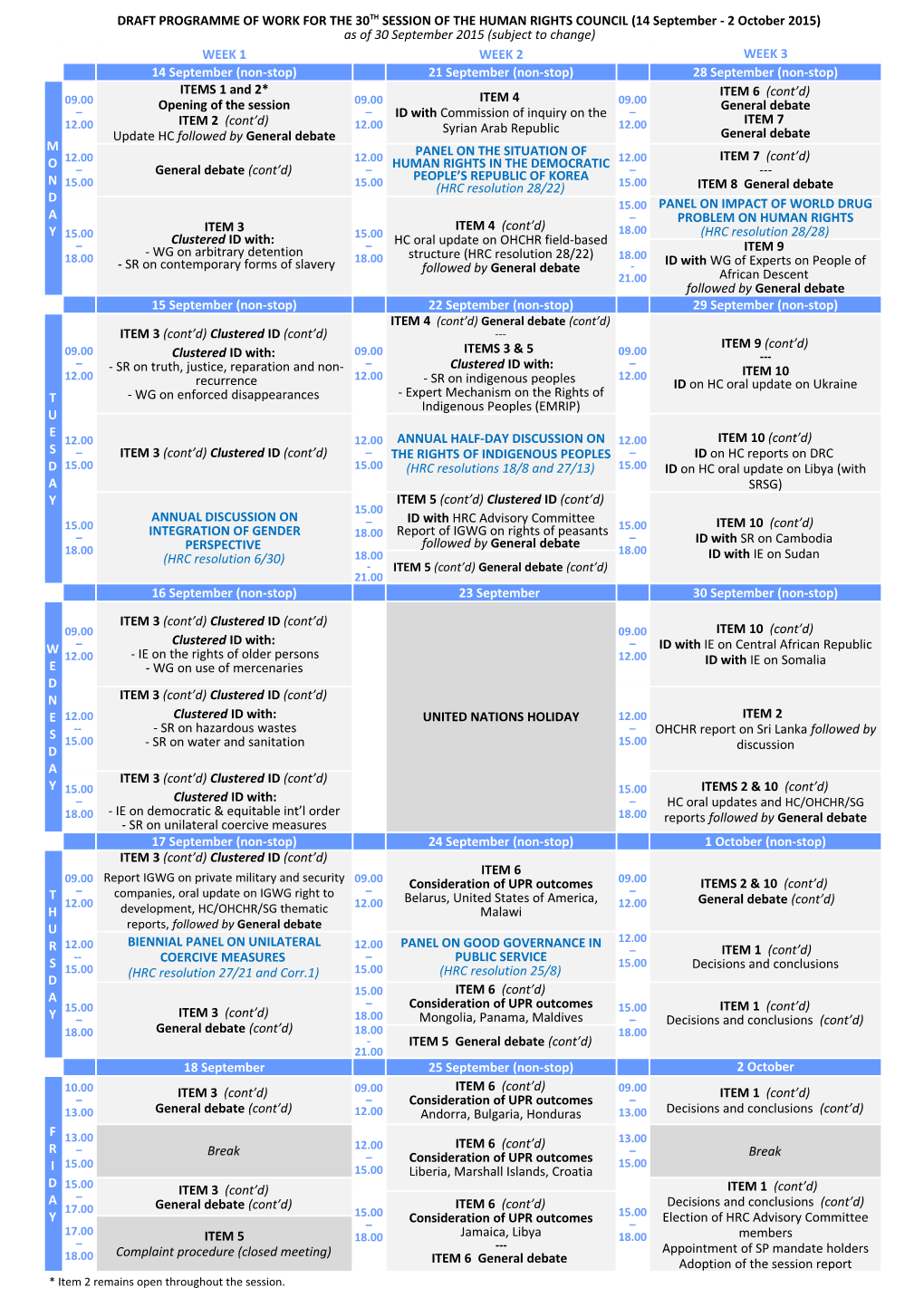 Programme of Work for the 30Th Session in English