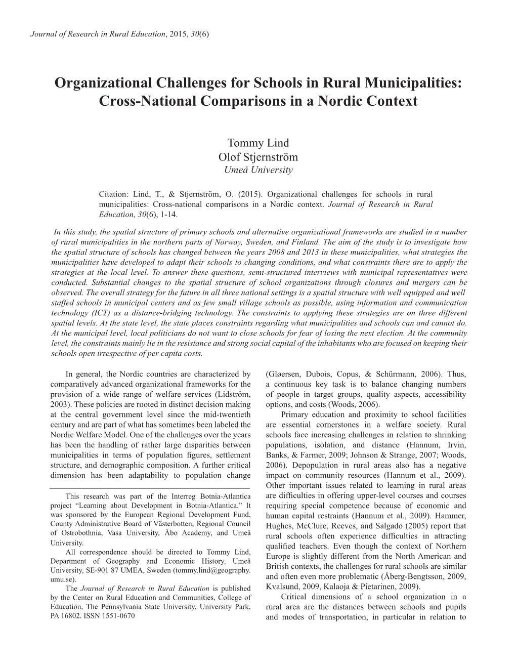 Organizational Challenges for Schools in Rural Municipalities: Cross-National Comparisons in a Nordic Context