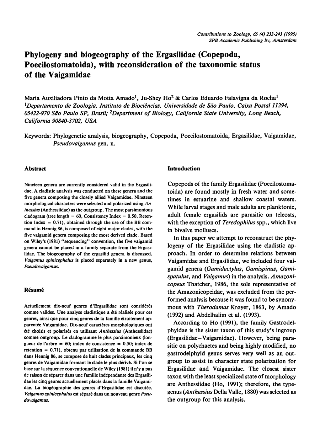 Phylogeny and Biogeography of the Ergasilidae (Copepoda