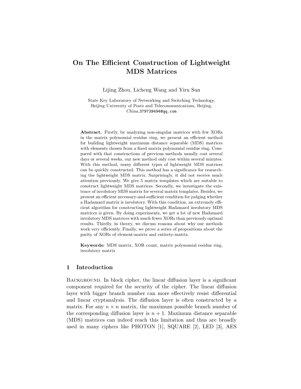 On the Efficient Construction of Lightweight MDS Matrices