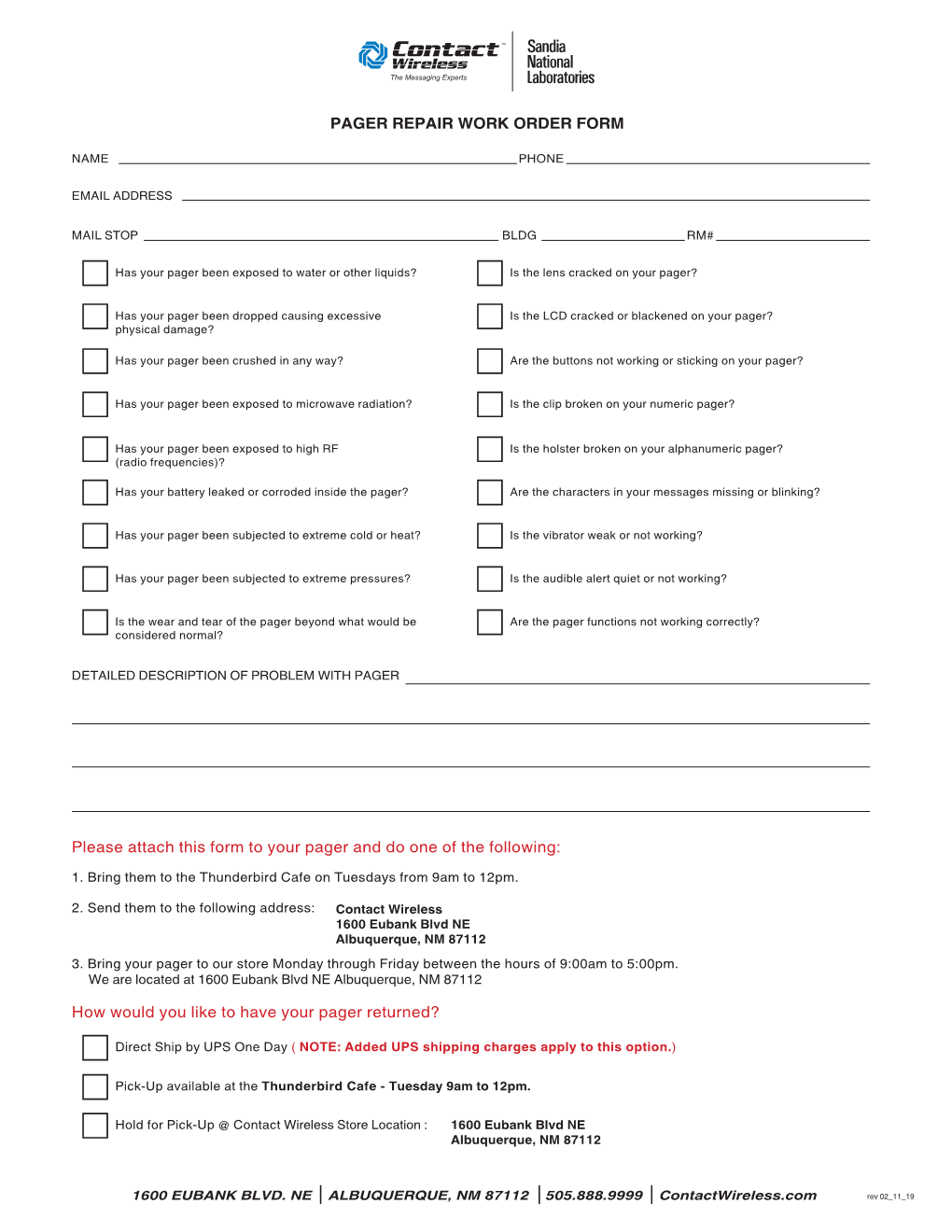 Pager Repair Form