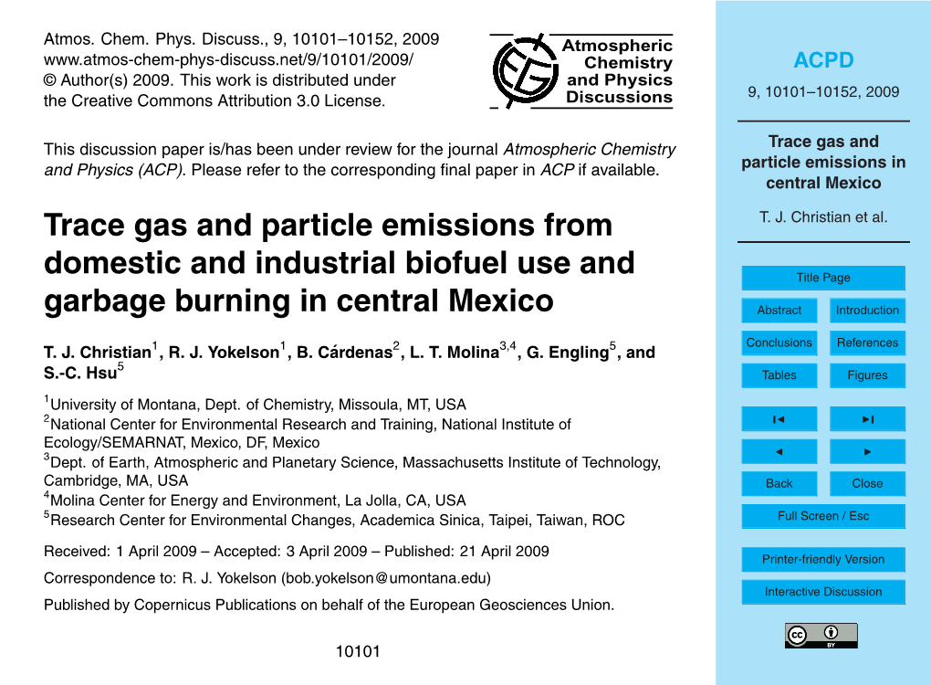 Trace Gas and Particle Emissions in Central Mexico