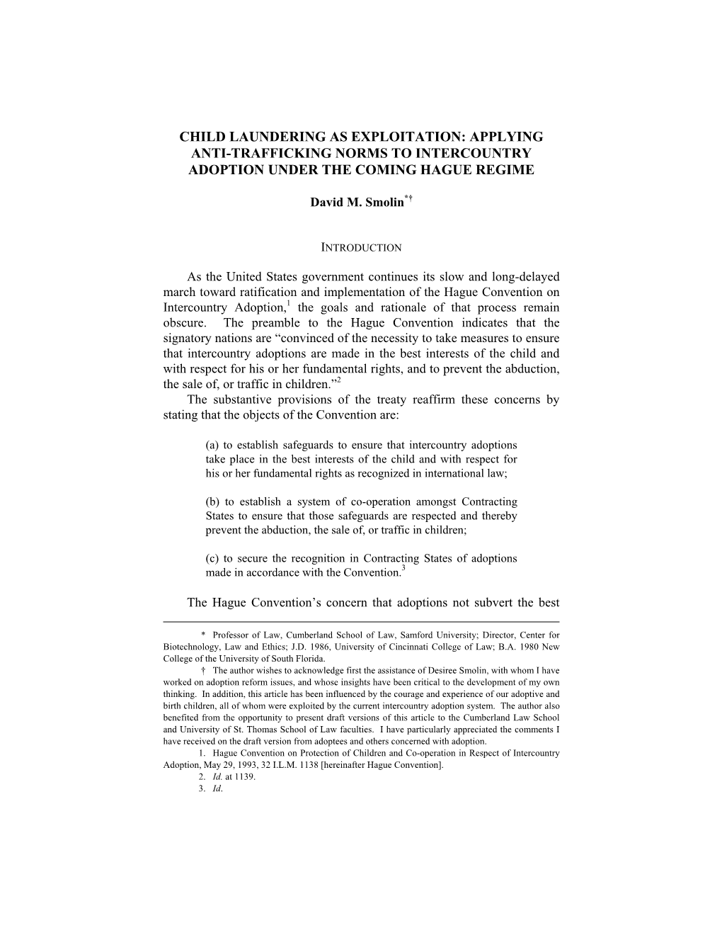 Child Laundering As Exploitation: Applying Anti-Trafficking Norms to Intercountry Adoption Under the Coming Hague Regime