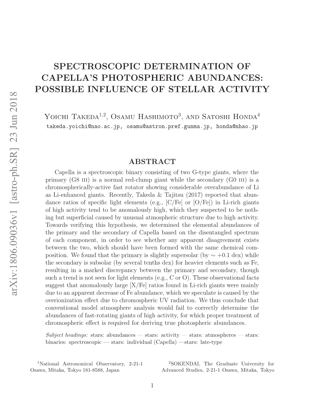 Spectroscopic Determination of Capella's Photospheric Abundances