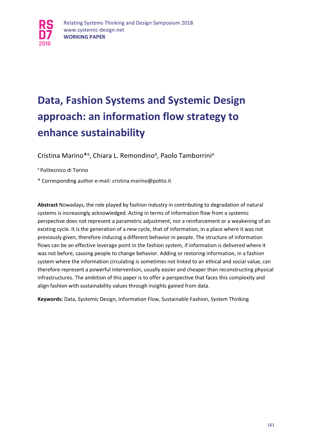 Data, Fashion System and Systemic Design Approach: an Information