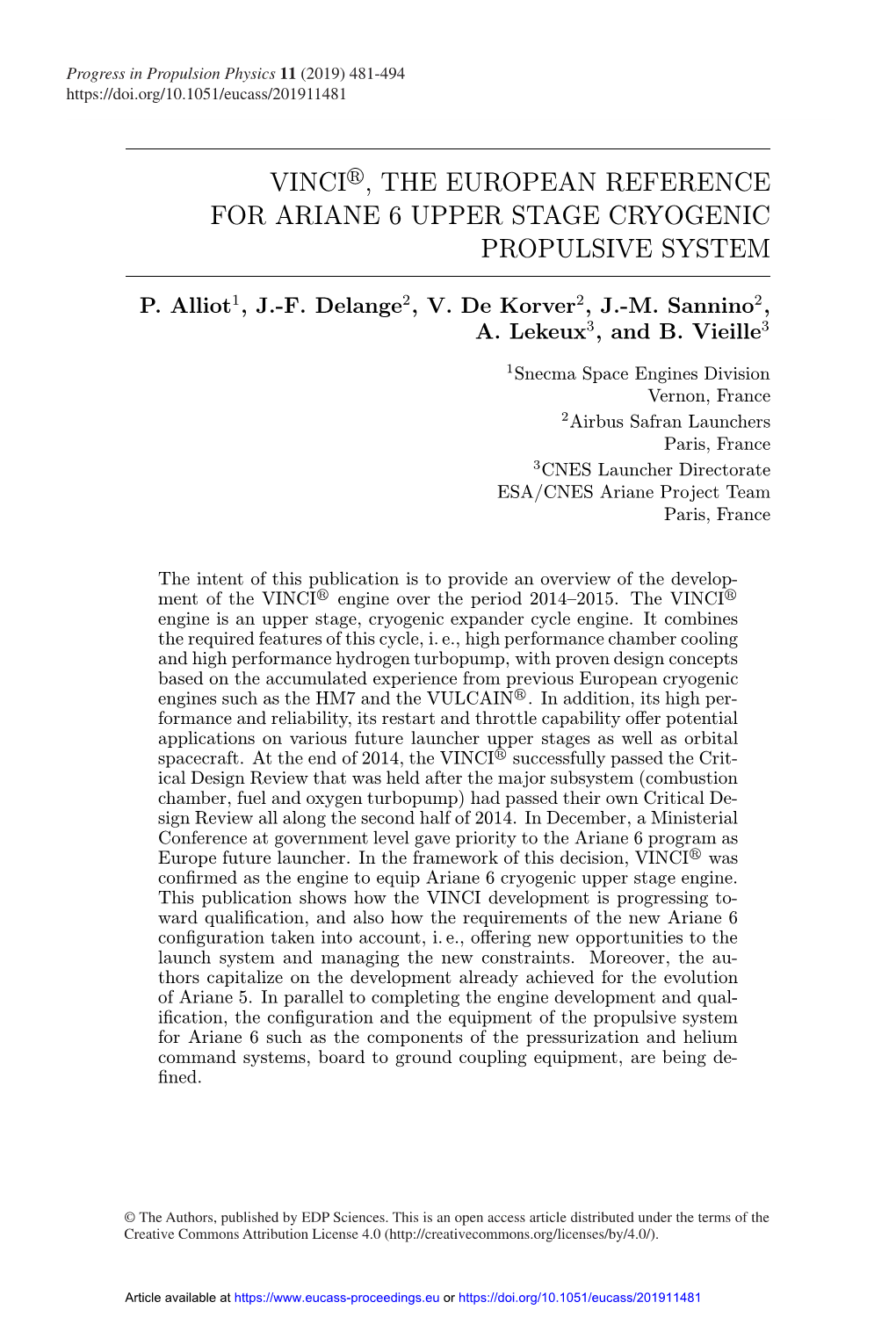 VINCI®, the European Reference for Ariane 6 Upper Stage Cryogenic Propulsive System