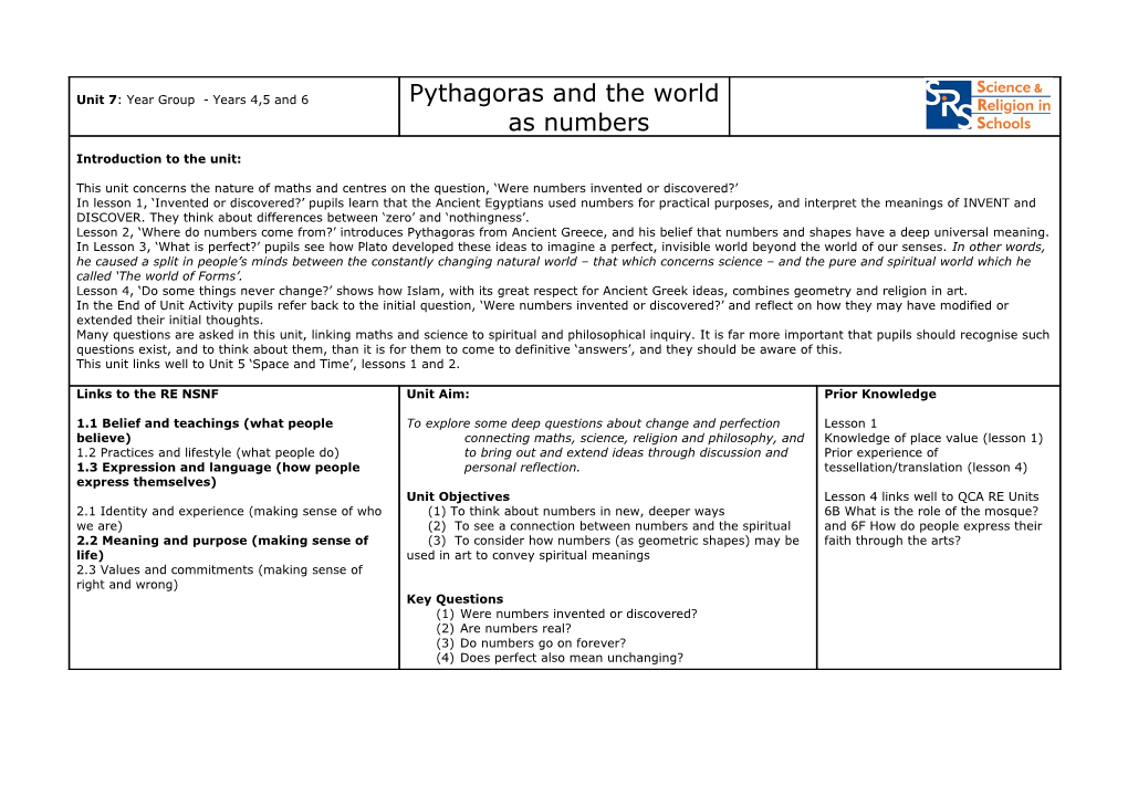 Unit 1: Year Group(S) - Years 5 and 6