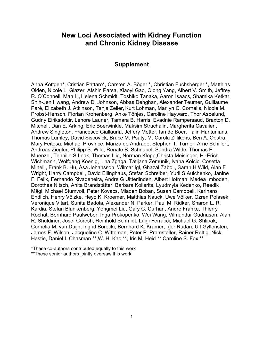 New Loci Associated with Kidney Function and Chronic Kidney Disease