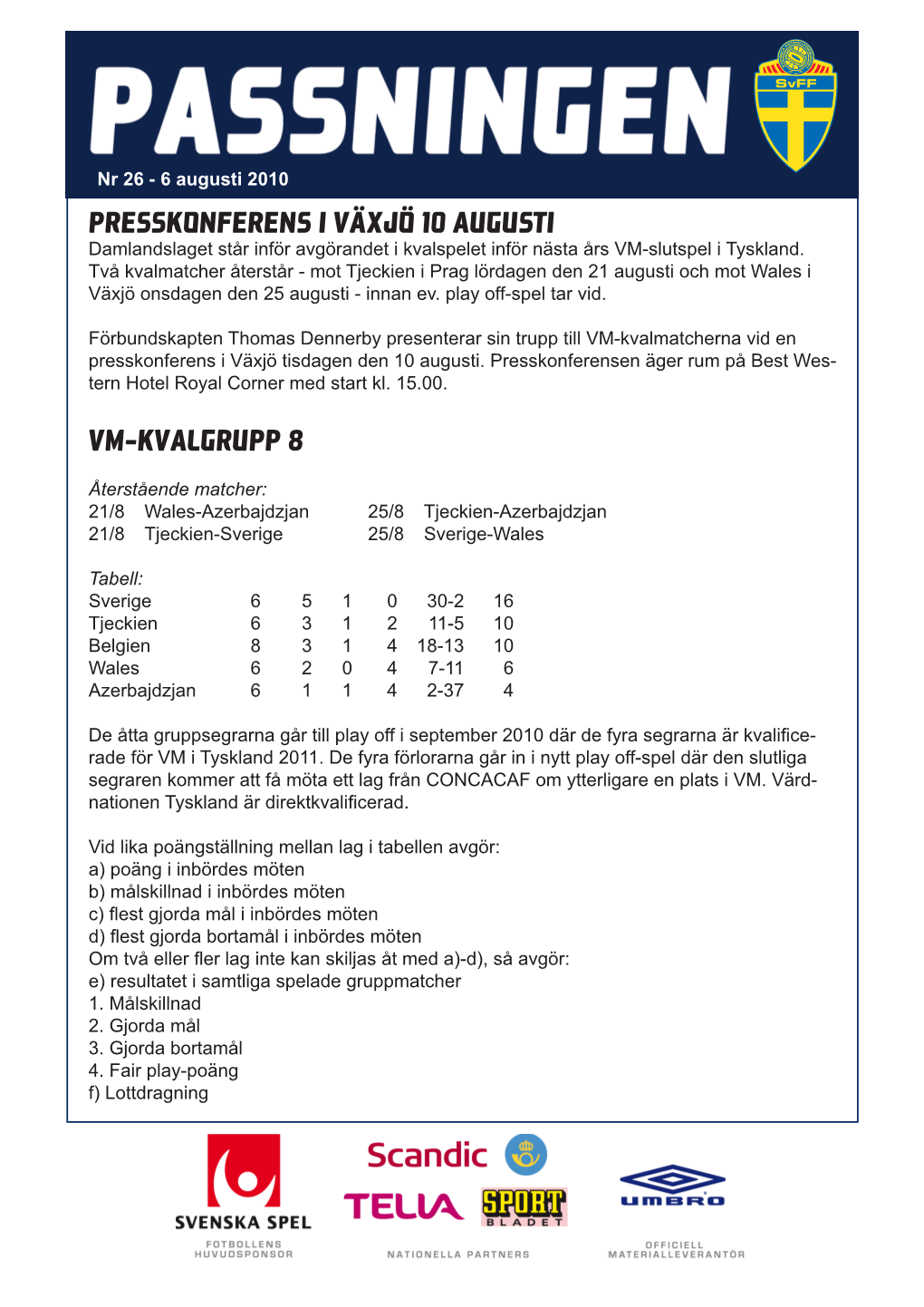 Presskonferens I VÄXJÖ 10 Augusti VM-Kvalgrupp 8