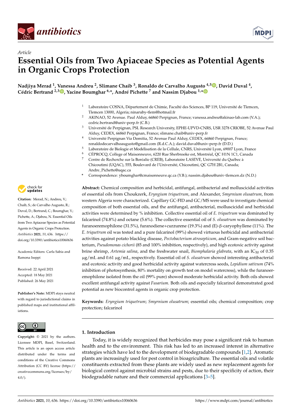 Essential Oils from Two Apiaceae Species As Potential Agents in Organic Crops Protection