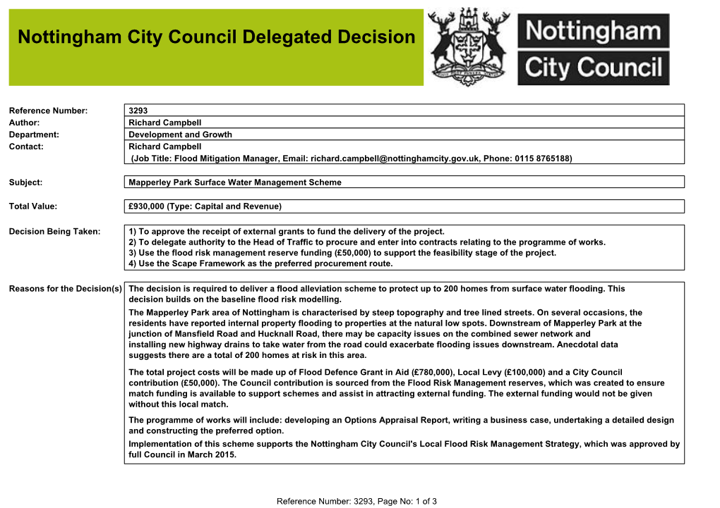 Nottingham City Council Delegated Decision