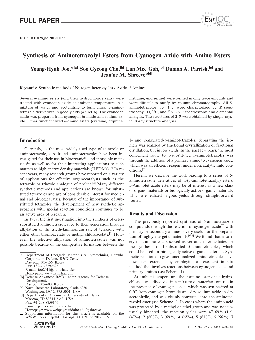 Synthesis of Aminotetrazolyl Esters from Cyanogen Azide with Amino Esters